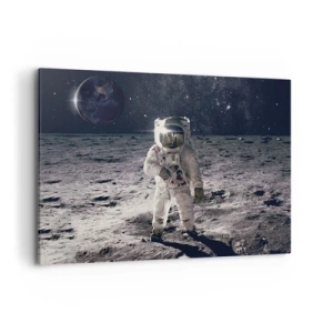 Quadro su tela - Stampe su Tela - Astronauta sulla superficie della Luna con la Terra sullo sfondo - 100x70cm - Saluti dalla luna - Decorazione murale moderna per soggiorno e camera da letto ARTTOR
