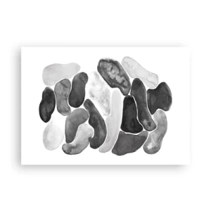 Poster - Astrazione in bianco e nero con macchie irregolari su sfondo bianco - 100x70cm - Astrazione rocciosa - Decorazione murale moderna per soggiorno e camera da letto ARTTOR