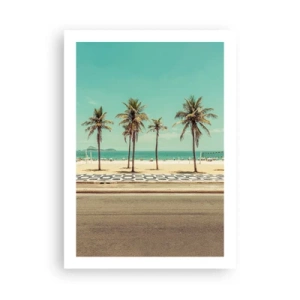 Poster - Una spiaggia con palme e cielo azzurro - 50x70cm - A guardia della spiaggia - Decorazione murale moderna per soggiorno e camera da letto ARTTOR
