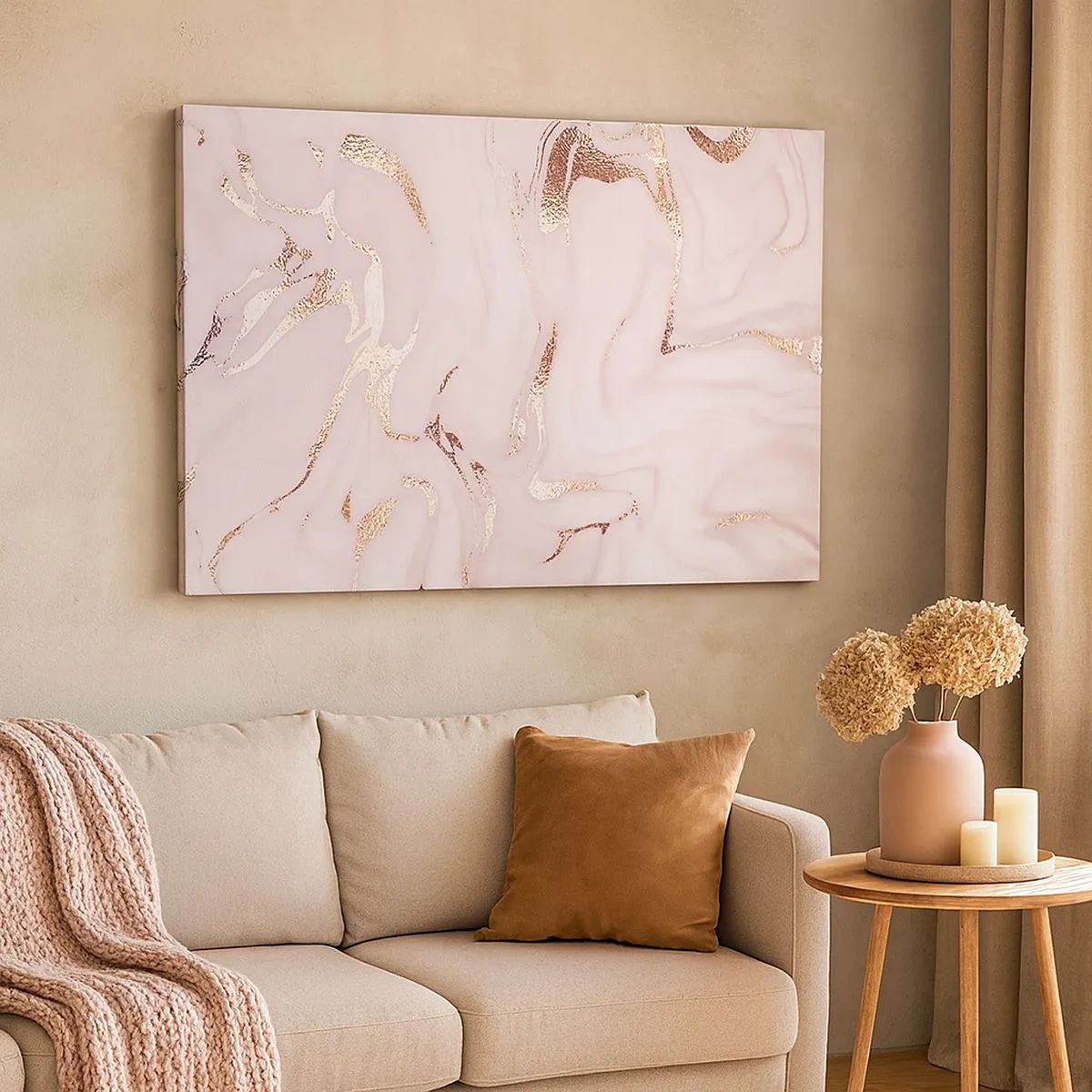 Quadro su tela - Stampe su Tela - Elegante astrazione nei toni del rosa e dell'oro - 70x50cm - Nella follia rosa - Decorazione murale moderna per soggiorno e camera da letto ARTTOR