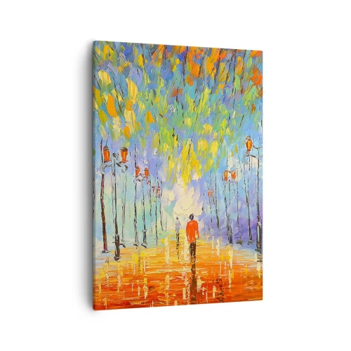 Quadro su tela - Stampe su Tela - Una pittoresca passeggiata tra le lanterne in una notte piovosa - 50x70cm - Canzone notturna sotto la pioggia - Decorazione murale moderna per soggiorno e camera da letto ARTTOR