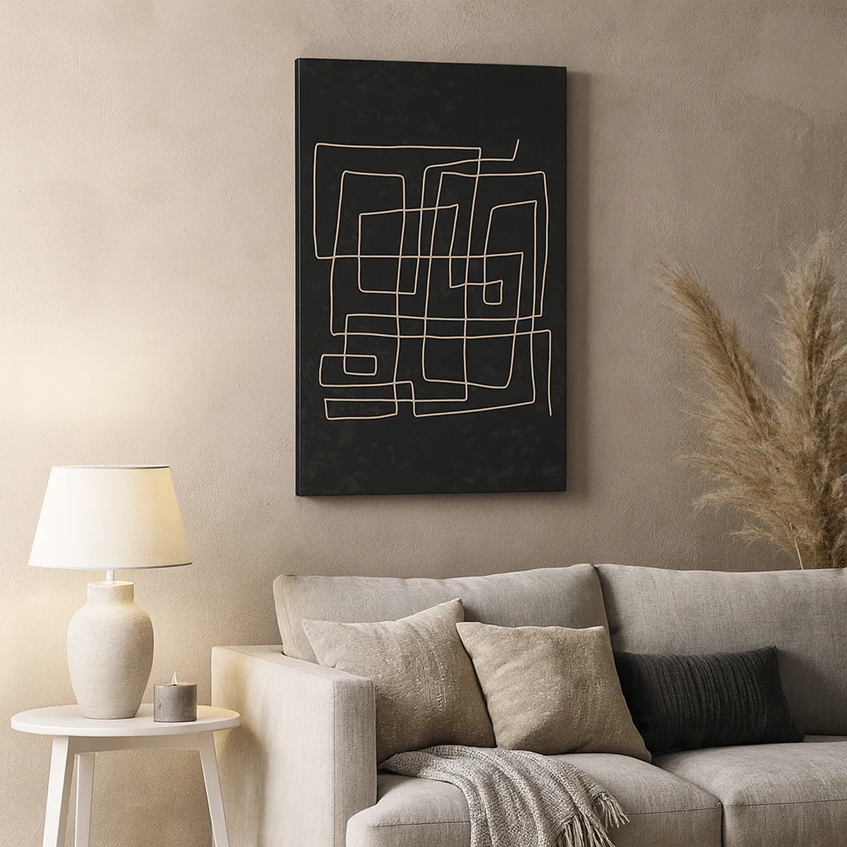 Quadro su tela - Stampe su Tela - Motivo geometrico astratto su sfondo scuro - 50x70cm - Non è così semplice - Decorazione murale moderna per soggiorno e camera da letto ARTTOR