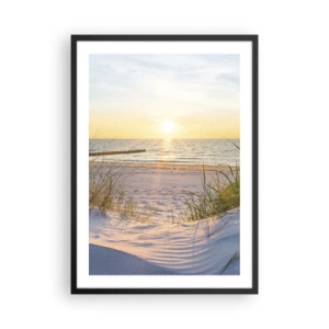 Poster in cornice nera - Spiaggia al tramonto con vista sul mare - 50x70cm - Rumore del mare, uccelli che cantano, spiaggia selvatica tra i cespugli... - Decorazione murale moderna per soggiorno e camera da letto ARTTOR
