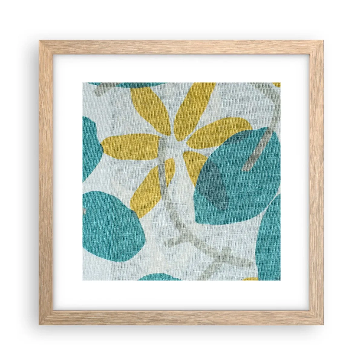 Poster in cornice rovere chiaro - Tra le foglie azzurre - 30x30 cm