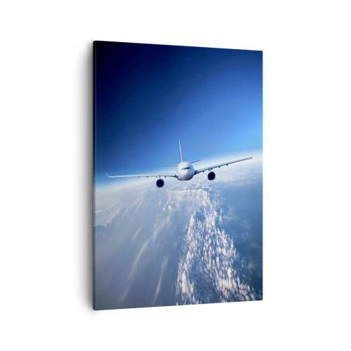 Quadro su tela - Stampe su Tela - Un aereo che vola sopra le nuvole contro un cielo blu - 50x70cm - Voglia di volare - Decorazione murale moderna per soggiorno e camera da letto ARTTOR