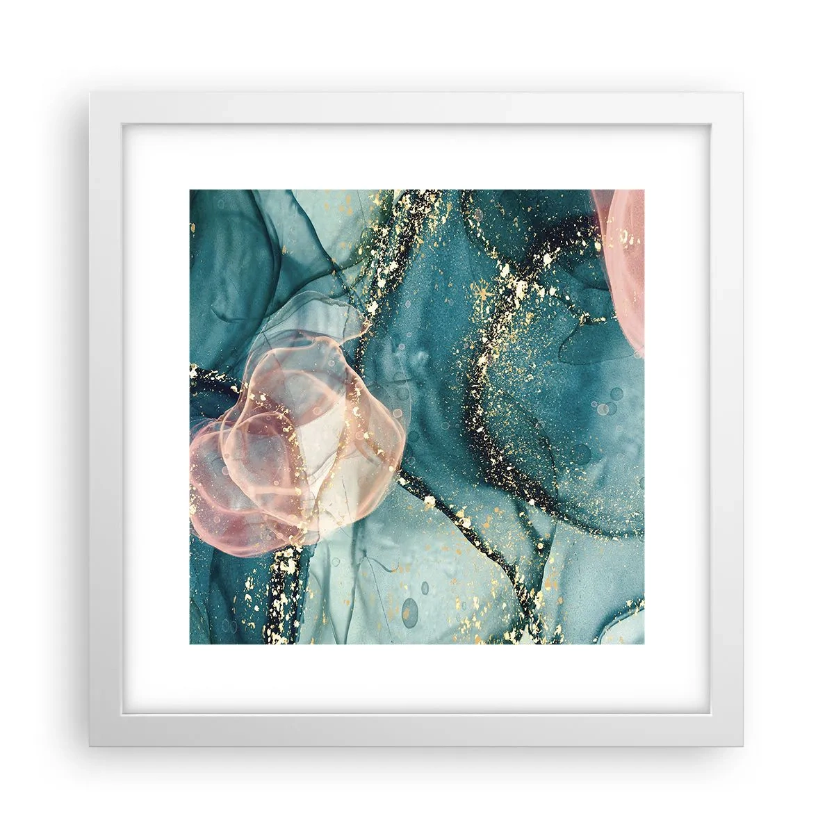Poster in cornice bianca - Blu di seta, rosa di tulle - 30x30 cm
