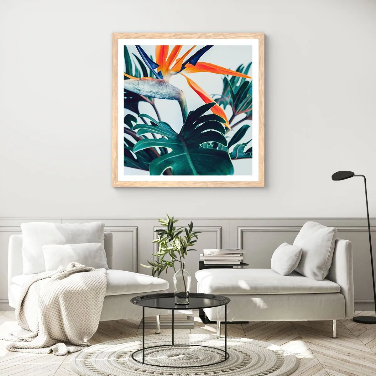 Poster in cornice rovere chiaro - Pianta uccello - 30x30 cm