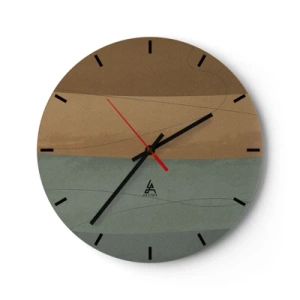 Orologio da parete - Orologio in Vetro - Righe minimaliste nei toni del marrone e del verde - 30x30cm - Composizione orizzontale - Decorazione murale moderna per soggiorno, cucina e camera da letto ARTTOR