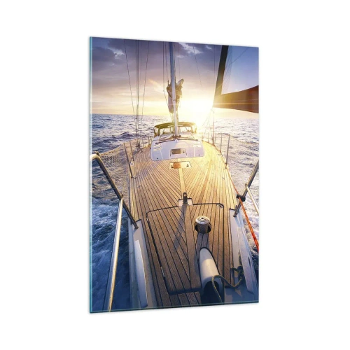 Quadro su vetro - Yacht in mare durante il tramonto - 80x120cm - Correndo sulle onde - Decorazione murale moderna per soggiorno e camera da letto ARTTOR