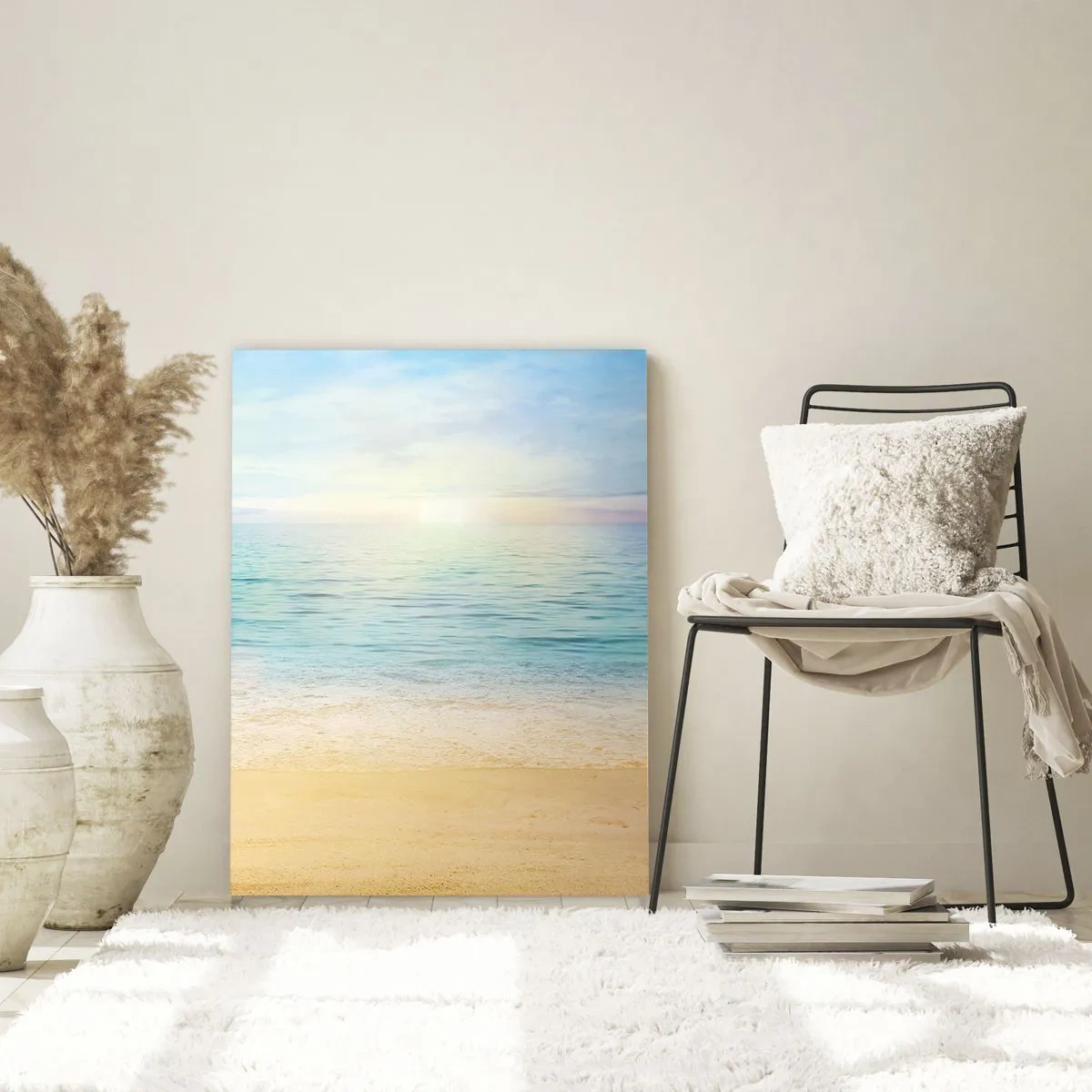 Quadro su vetro - Una spiaggia con mare turchese e cielo limpido - 80x120cm - Il grande blu - Decorazione murale moderna per soggiorno e camera da letto ARTTOR