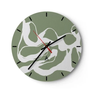 Orologio da parete - Orologio in Vetro - Forme bianche organiche su uno sfondo verde oliva - 30x30cm - Il richiamo dello spazio - Decorazione murale moderna per soggiorno, cucina e camera da letto ARTTOR