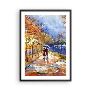 Poster in cornice nera - Una passeggiata sotto la pioggia tra i colori autunnali - 50x70cm - Insieme fino ai confini del tempo - Decorazione murale moderna per soggiorno e camera da letto ARTTOR