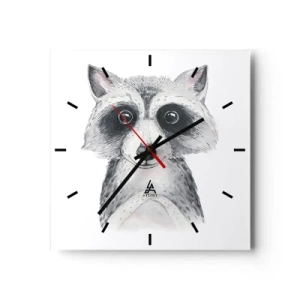 Orologio da parete - Orologio in Vetro - Adorabile ritratto di un procione su sfondo bianco - 30x30cm - Un attimo di commozione - Decorazione murale moderna per soggiorno e camera da letto ARTTOR