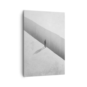 Quadro su tela - Stampe su Tela - Una figura solitaria è in piedi su un profondo abisso in un ambiente monocromatico. - 70x100cm - Un obiettivo chiaro - Decorazione murale moderna per soggiorno e camera da letto ARTTOR