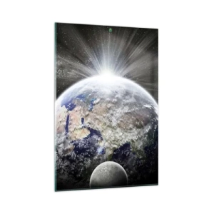 Quadro su vetro - Terra e Luna illuminate dal bagliore dello spazio - 80x120cm - In pieno splendore - Decorazione murale moderna per soggiorno e camera da letto ARTTOR
