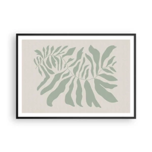 Poster in cornice nera - Un delicato motivo a ramoscelli con foglie in una tonalità di verde smeraldo - 100x70cm - Ramo smeraldo - Decorazione murale moderna per soggiorno e camera da letto ARTTOR