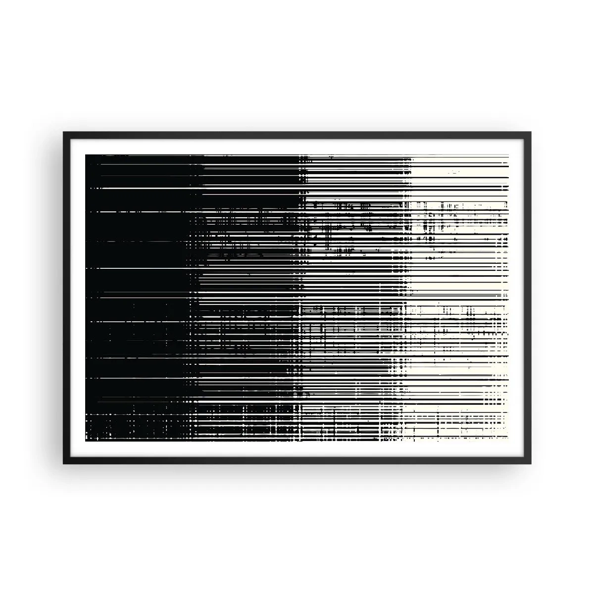 Poster in cornice nera - Composizione astratta di linee in bianco e nero contrastanti - 100x70cm - Onde e vibrazioni - Decorazione murale moderna per soggiorno e camera da letto ARTTOR