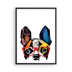 Poster in cornice nera - Ritratto colorato di un cane con gli occhiali - 50x70cm - Intellettuale - Decorazione murale moderna per soggiorno e camera da letto ARTTOR