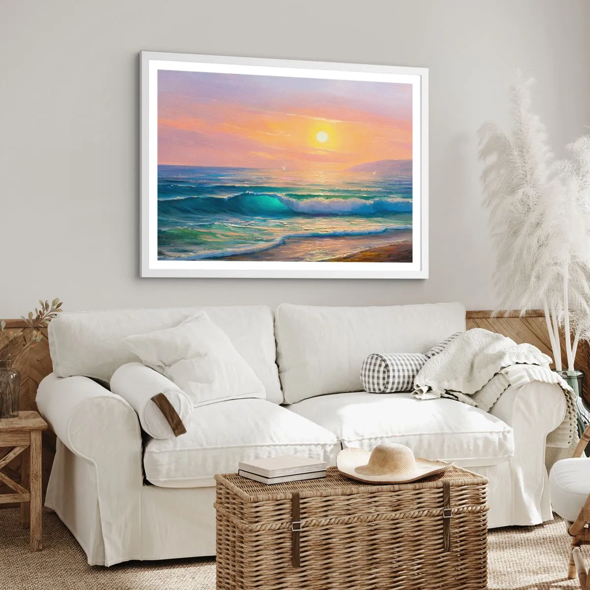 Poster in cornice bianca - Il canto turchese delle onde - 100x70 cm