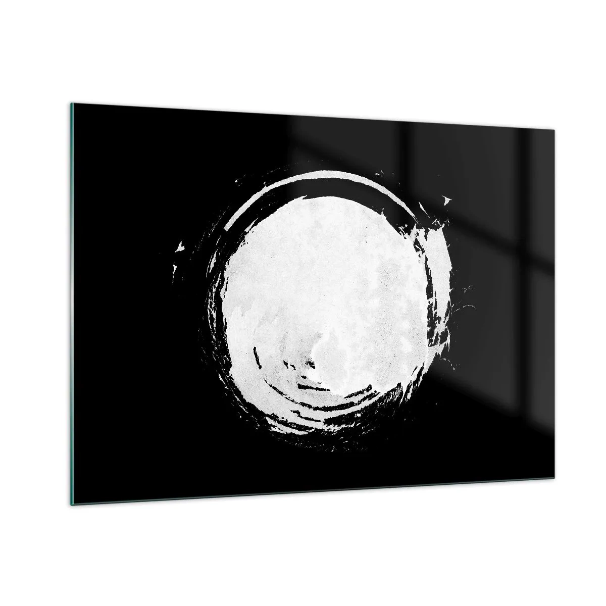 Quadro su vetro - Cerchio astratto bianco su sfondo nero - 100x70cm - Una buona soluzione - Decorazione murale moderna per soggiorno e camera da letto ARTTOR
