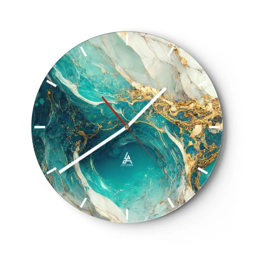 Orologio da parete - Orologio in Vetro - Astratto turchese con motivo a vortice dorato - 30x30cm - Composizione con vene d'oro - Decorazione murale moderna per soggiorno, cucina e camera da letto ARTTOR