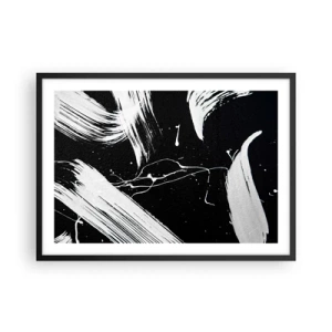 Poster in cornice nera - Tratti bianchi astratti su sfondo nero - 70x50cm - Spezzando l'oscurità - Decorazione murale moderna per soggiorno e camera da letto ARTTOR