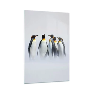Quadro su vetro - Un gruppo di pinguini imperatore nella nebbia invernale - 70x100cm - Incontro in abito da sera - Decorazione murale moderna per soggiorno e camera da letto ARTTOR