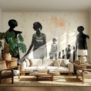 Fotomurali Premium Sand - Sagome di persone su uno sfondo ruvido e strutturato - 100x70cm - Contro la solitudine - Decorazione murale moderna per soggiorno e camera da letto ARTTOR