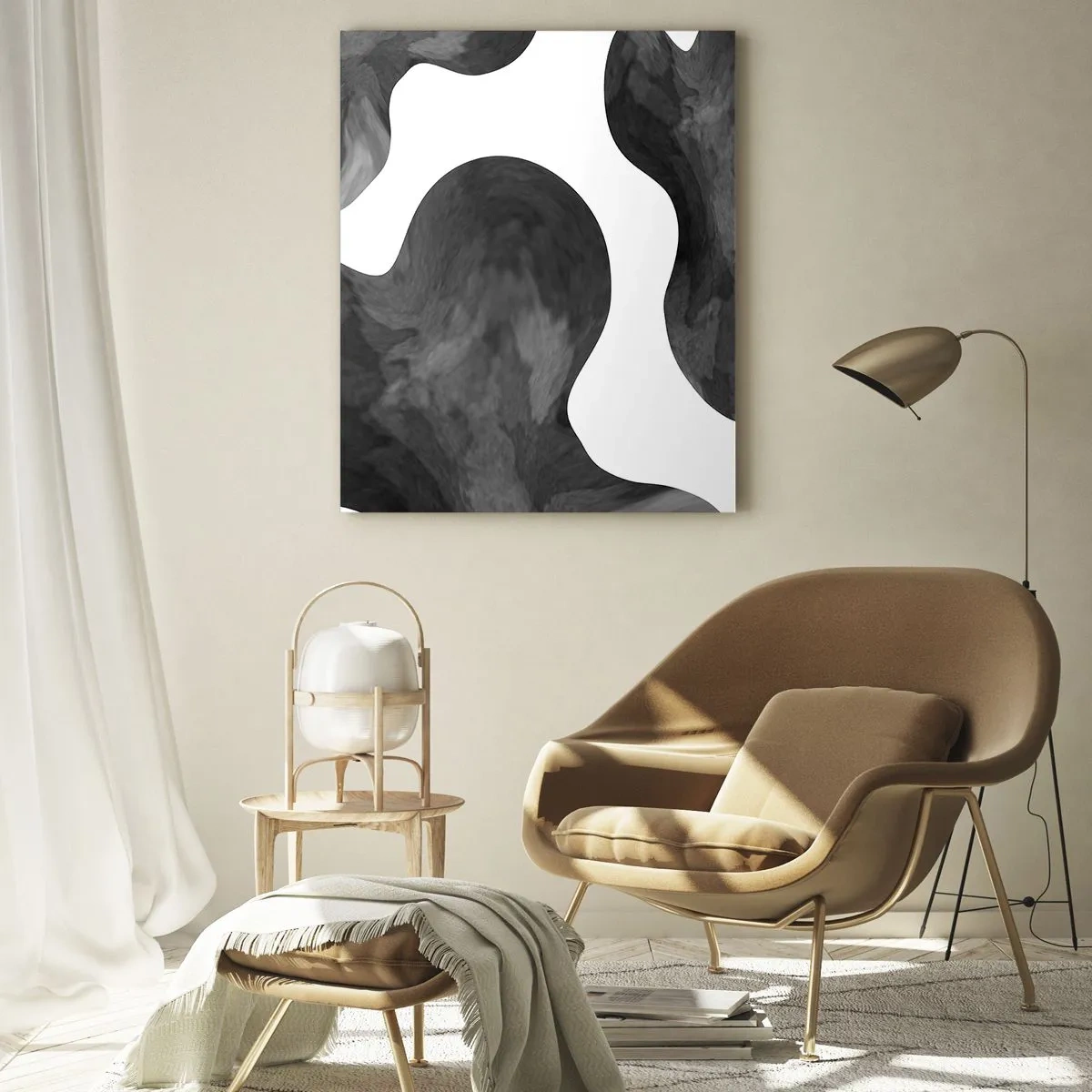 Quadro su vetro - Forme astratte nei toni del bianco e del nero - 50x70cm - Via Lattea - Decorazione murale moderna per soggiorno e camera da letto ARTTOR