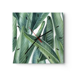 Orologio da parete - Orologio in Vetro - Foglie verdi in stile minimalista e botanico - 30x30cm - Il verde in sé - Decorazione murale moderna per soggiorno e camera da letto ARTTOR