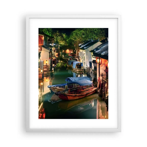 Poster in cornice bianca - Sera in una via cinese - 40x50 cm