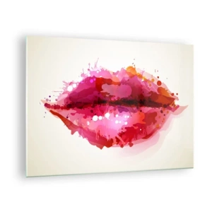 Quadro su vetro - Labbra astratte in colori vivaci - 70x50cm - Sfumatura rossastra di rosso - Decorazione murale moderna per soggiorno e camera da letto ARTTOR