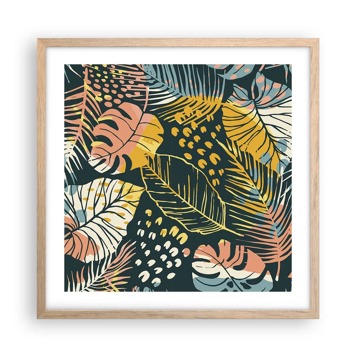 Poster in cornice rovere chiaro - Fantasia di foglie - 50x50 cm