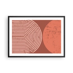 Poster in cornice nera - Motivi geometrici nei toni del terracotta su sfondo vintage - 70x50cm - Rapporti stretti - Decorazione murale moderna per soggiorno e camera da letto ARTTOR