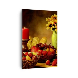 Quadro su tela - Stampe su Tela - Natura morta con frutta, pane, candela e fiori - 80x120cm - Natura morta con pane e frutta - Decorazione murale moderna per soggiorno e camera da letto ARTTOR