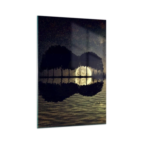 Quadro su vetro - Una notte magica con gli alberi e la luna riflessa sull'acqua - 70x100cm - Notte ai confini del mondo - Decorazione murale moderna per soggiorno e camera da letto ARTTOR
