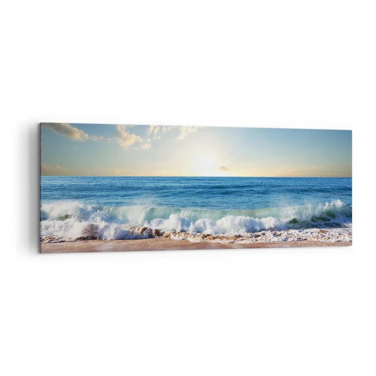 Quadro su tela - Stampe su Tela - Una spiaggia soleggiata con onde che si infrangono sulla riva - 140x50cm - Insieme movimento e immobilità - Decorazione murale moderna per soggiorno e camera da letto ARTTOR