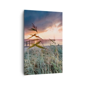 Quadro su tela - Stampe su Tela - Spiaggia al tramonto con erba in primo piano - 80x120cm - Non andrà via col vento - Decorazione murale moderna per soggiorno e camera da letto ARTTOR
