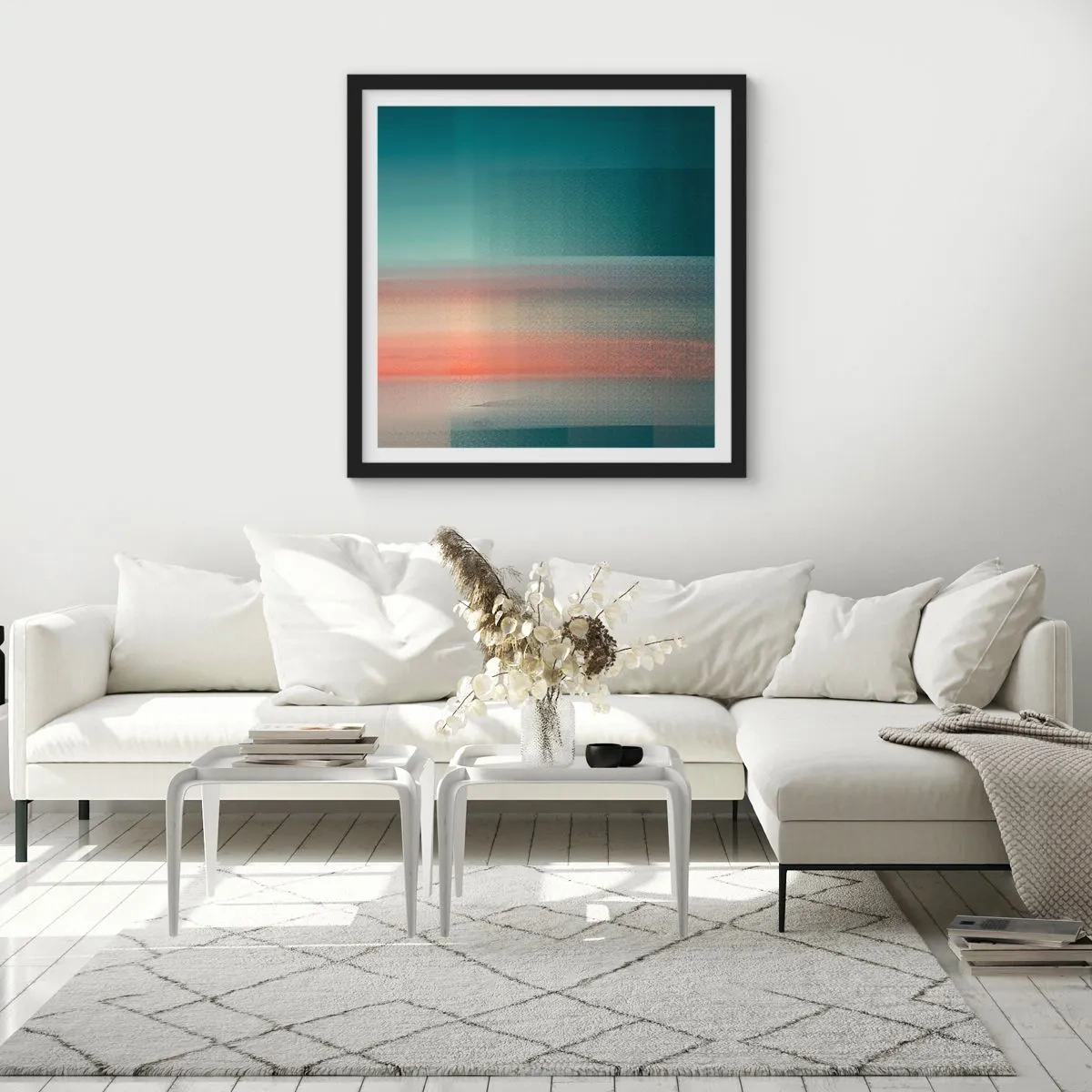 Poster in cornice nera - Astrazione: onde di luce - 40x40 cm