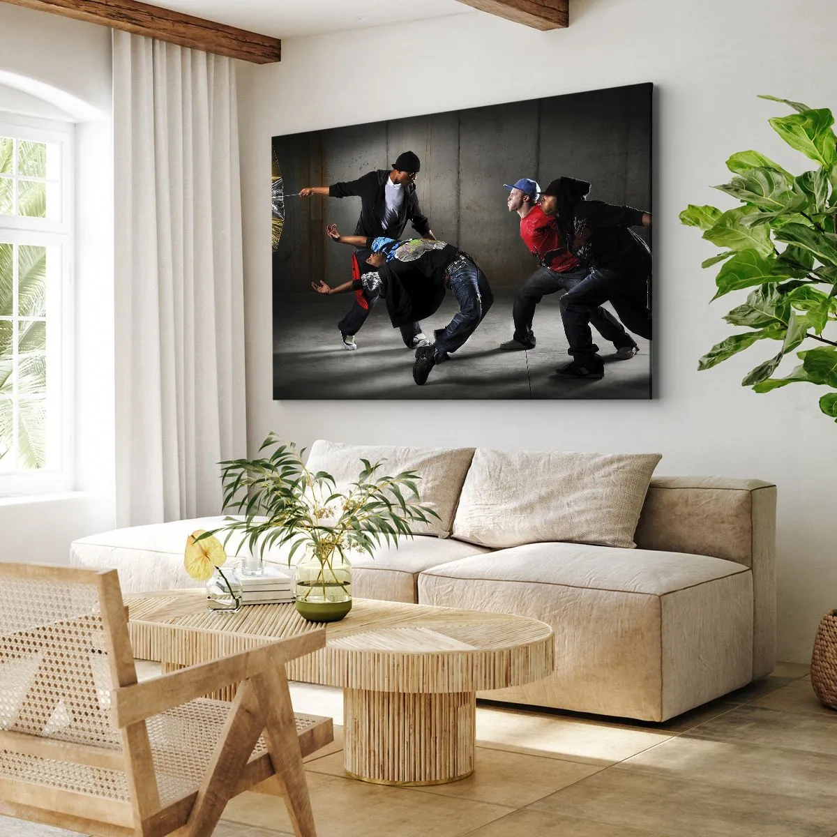 Quadro su tela - Stampe su Tela - Un gruppo di ballerini hip-hop in una coreografia dinamica - 120x80cm - Ballare con il vento della strada - Decorazione murale moderna per soggiorno e camera da letto ARTTOR