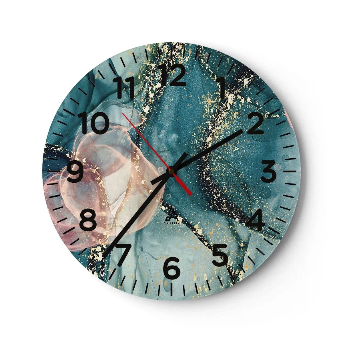 Orologio da parete - Orologio in Vetro - Blu di seta, rosa di tulle - 30x30 cm