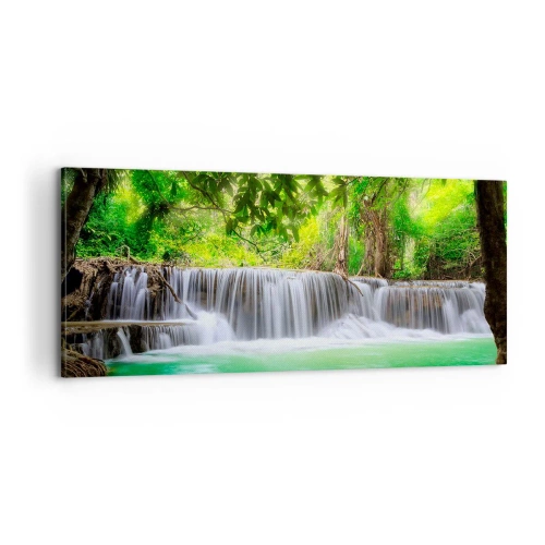 Quadro su tela - Stampe su Tela - Cascata nel verde - 100x40 cm