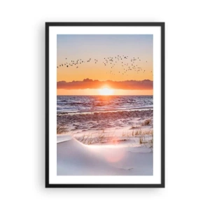 Poster in cornice nera - Tramonto sul mare con uccelli all'orizzonte e la spiaggia - 50x70cm - Paesaggio orizzontale - Decorazione murale moderna per soggiorno e camera da letto ARTTOR