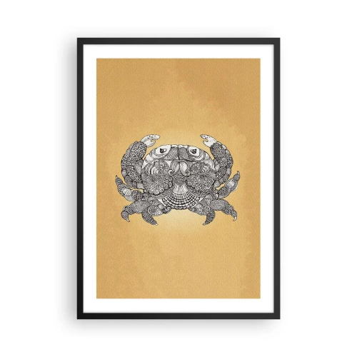 Poster in cornice nera - Illustrazione decorativa di un granchio con un motivo delicato su uno sfondo dorato - 50x70cm - I racconti del granchio - Decorazione murale moderna per soggiorno e camera da letto ARTTOR