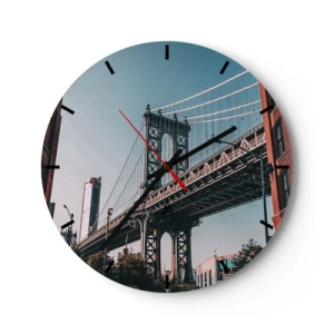 Orologio da parete - Orologio in Vetro - Un ponte sospeso sopra lo sviluppo urbano in una giornata di sole - 30x30cm - Sopra le onde della città - Decorazione murale moderna per soggiorno, cucina e camera da letto ARTTOR