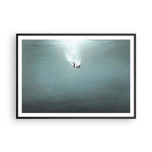 Poster in cornice nera - Una figura immersa in acque profonde e turchesi - 100x70cm - Nell'abbraccio dell'oceano - Decorazione murale moderna per soggiorno e camera da letto ARTTOR