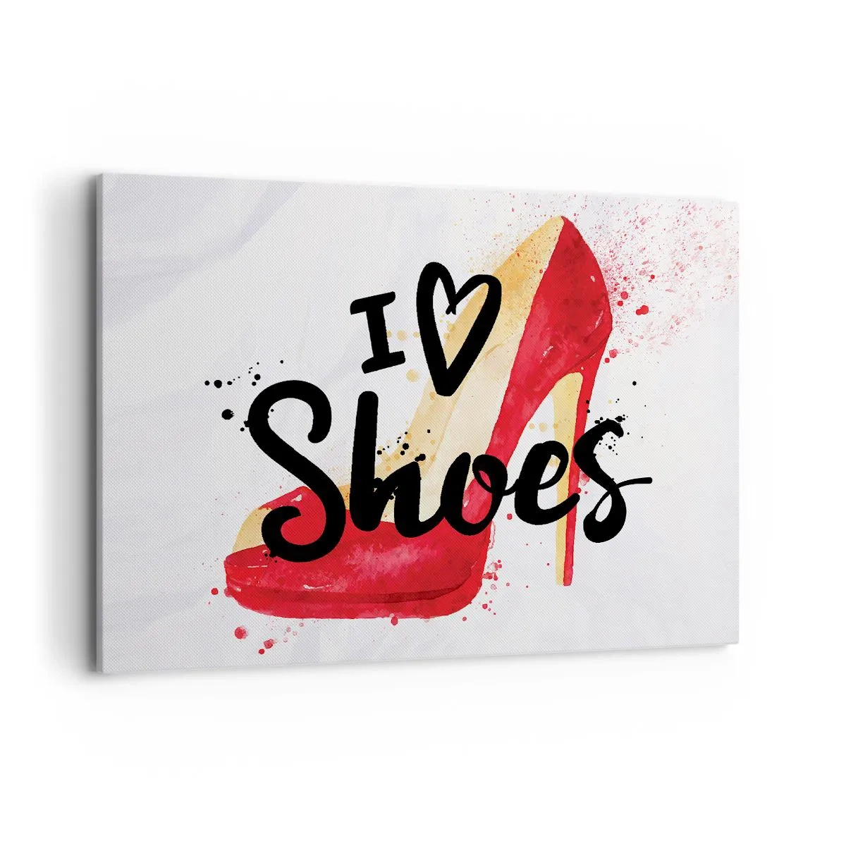 Quadro su tela - Stampe su Tela - Stiletto rosso con la scritta I love Shoes su sfondo bianco - 100x70cm - Gli amori sono tanti - Decorazione murale moderna per soggiorno e camera da letto ARTTOR