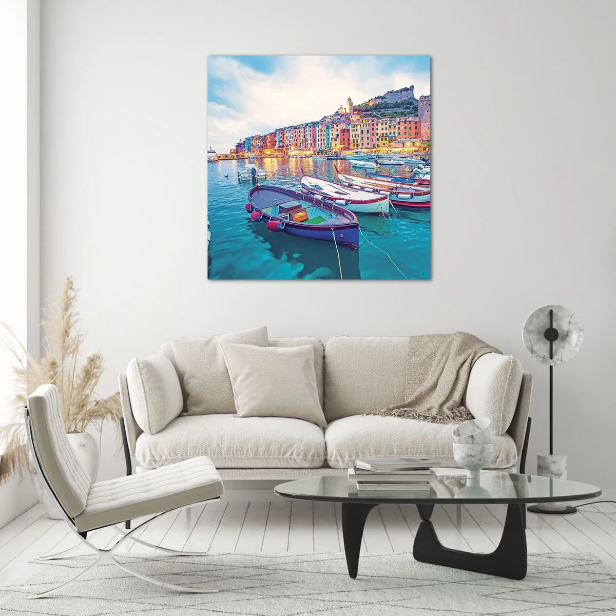 Quadro su vetro - Sera colorata nel porto - 50x50 cm