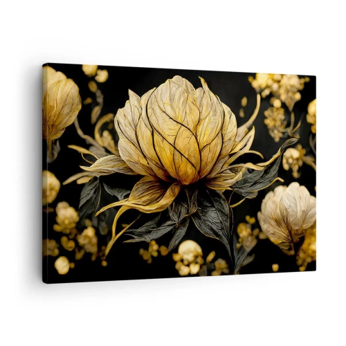 Quadro su tela - Stampe su Tela - Fiore dorato su sfondo scuro - 70x50cm - Delicata fragilità - Decorazione murale moderna per soggiorno e camera da letto ARTTOR