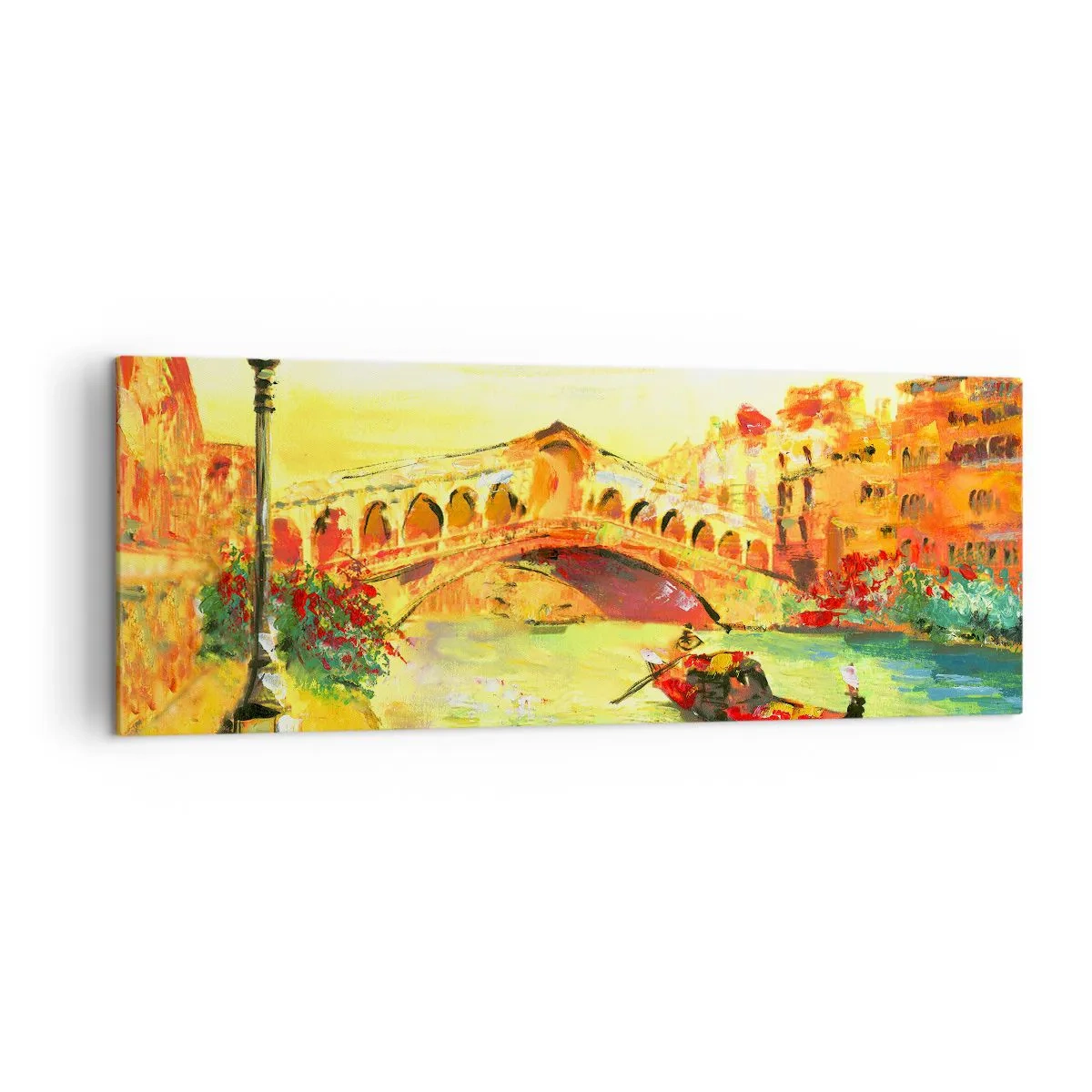 Quadro su tela - Stampe su Tela - Un pittoresco ponte sul canale con una gondola alla luce del sole al tramonto - 140x50cm - Il pellegrinaggio degli innamorati - Decorazione murale moderna per soggiorno e camera da letto ARTTOR